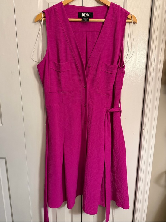 Dkny Dresses & Skirts - DKNY Magenta Button Front Belted Dress Size 14